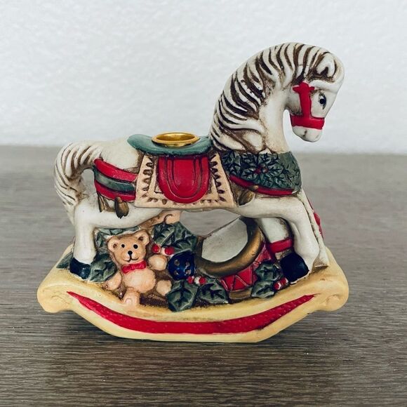 Vintage Christmas Porcelain Carousel Rocking Horse Candle Holder - Picture 1 of 5